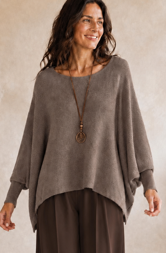 Mila Soft Knit Batwing Jumper Mocha