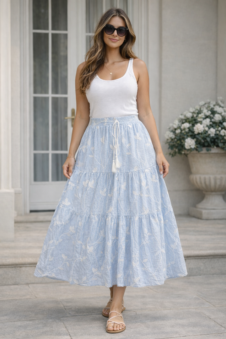 Esmay Embroidered Stripe Skirt