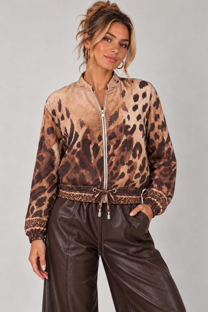 Sabrina Leopard Zip Jacket Chocolate