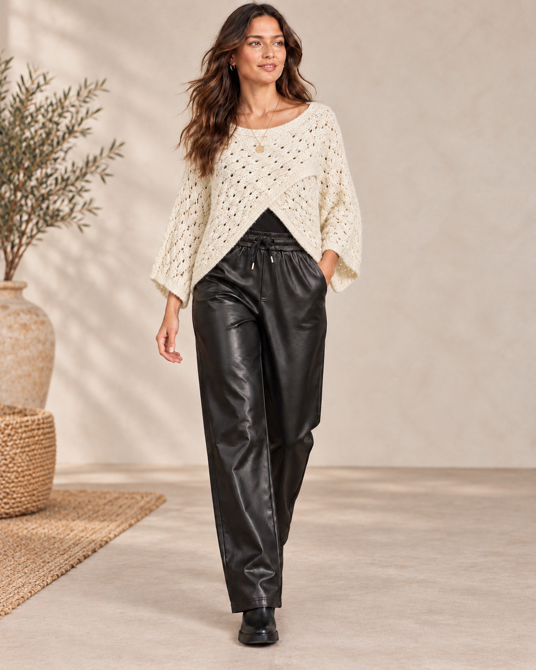 Cora Cross Open Knit Jumper Cream