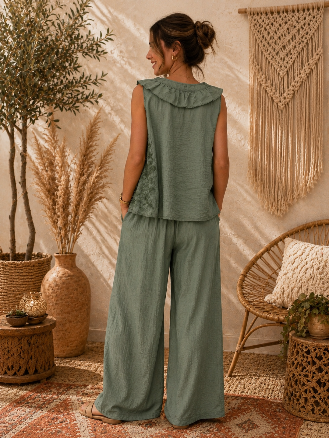 Kalena Floral Frill Top Sage