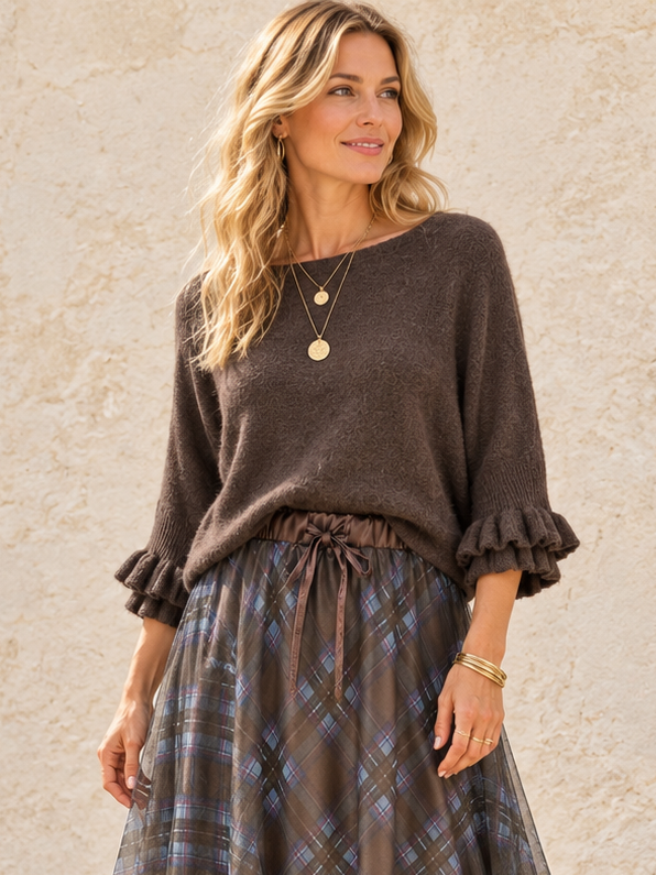 Ada Frill Batwing Jumper Chocolate