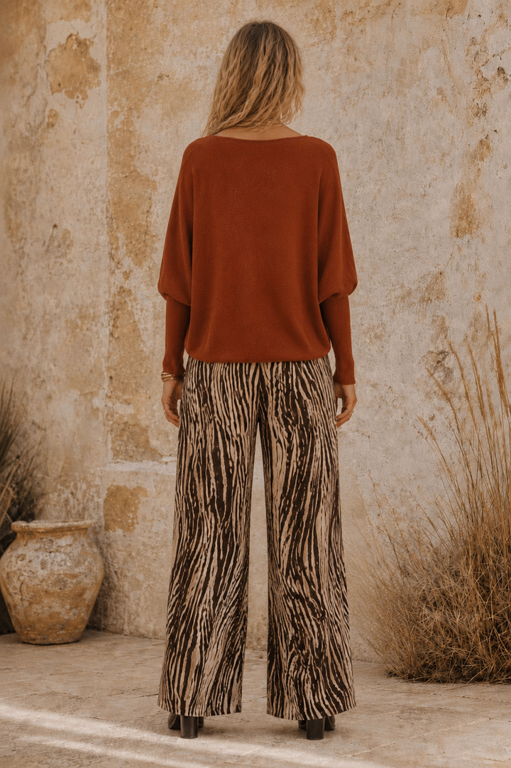 Abstract Zebra Pleat Trousers Chocolate