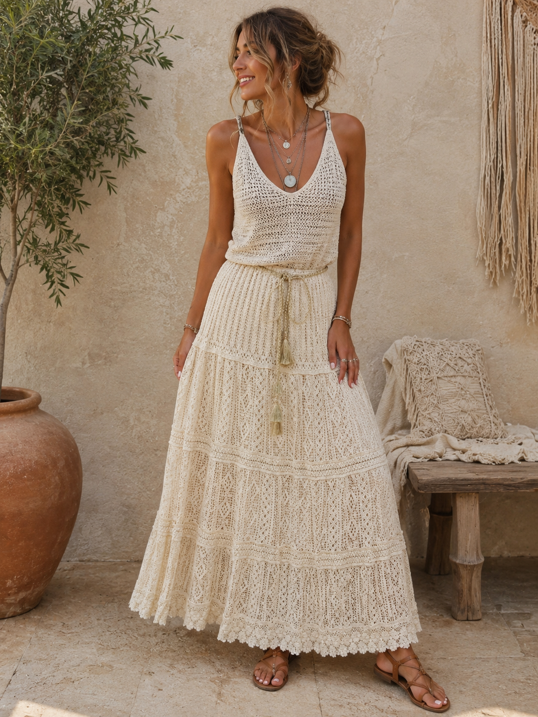 Mary Crochet skirt  Beige