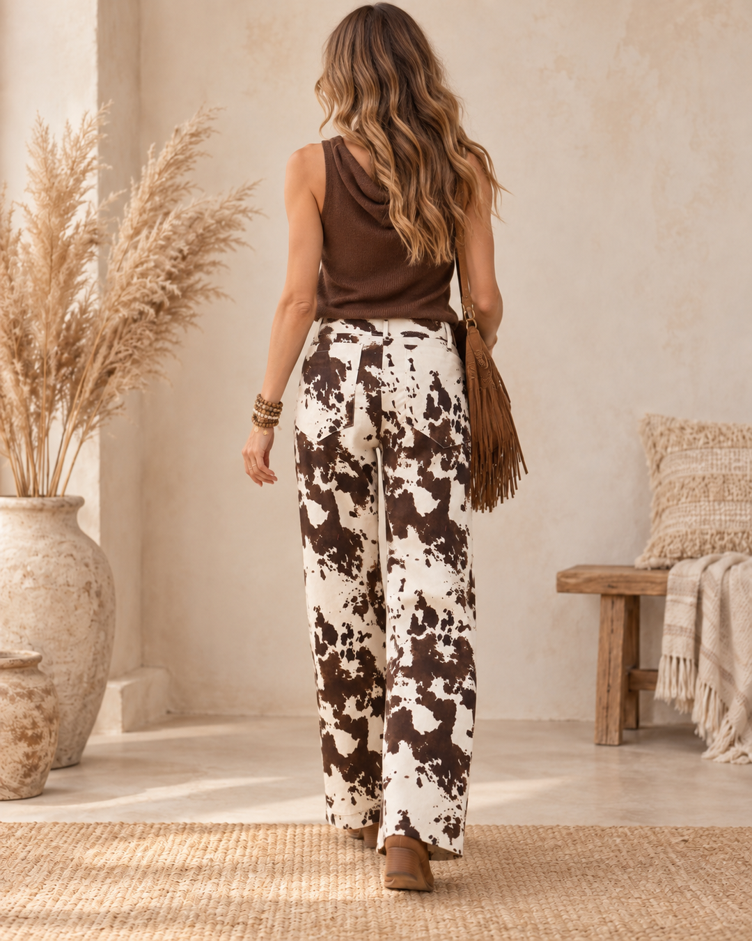 Wide Leg Cow Print Trousers