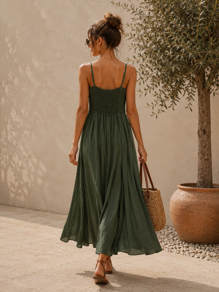 Zara Shirred Maxi Dress Khaki