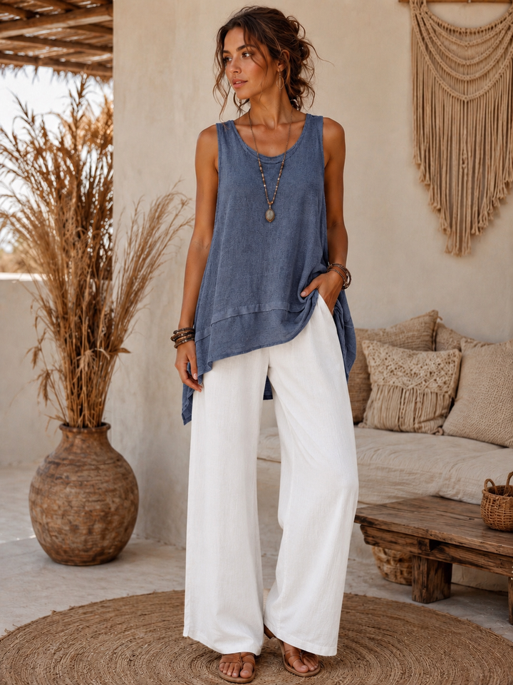 Matilda Sleeveless Linen Top Denim Blue