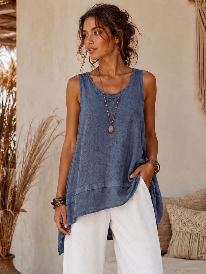 Matilda Sleeveless Linen Top Denim Blue