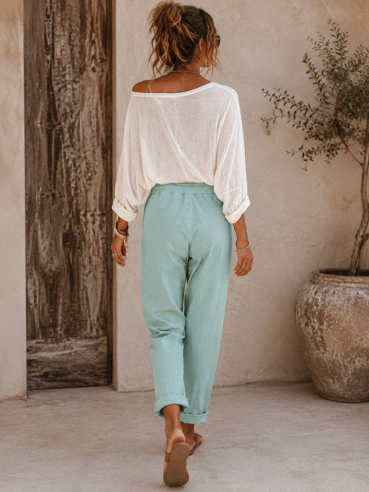 Lurex Tie Magic Pants Aqua