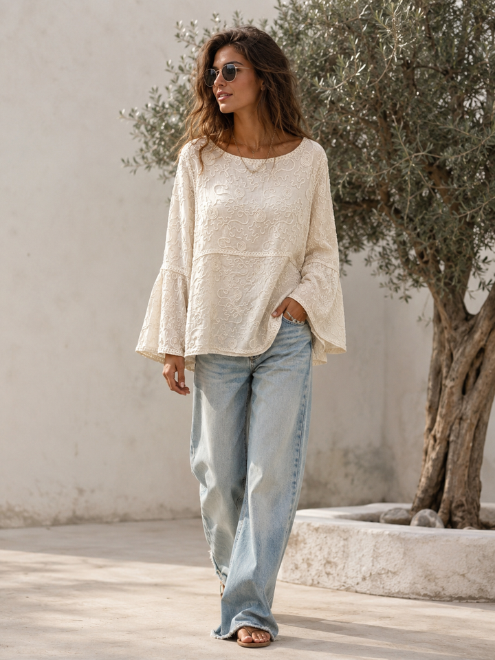 Cotton Swirl Embroidered Top Cream