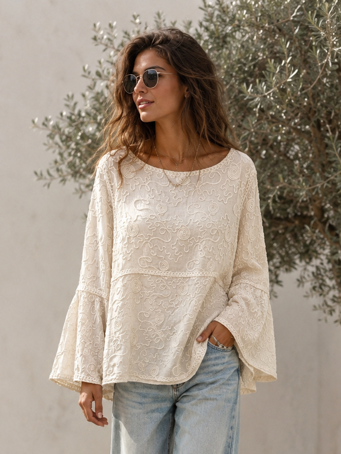 Cotton Swirl Embroidered Top Cream