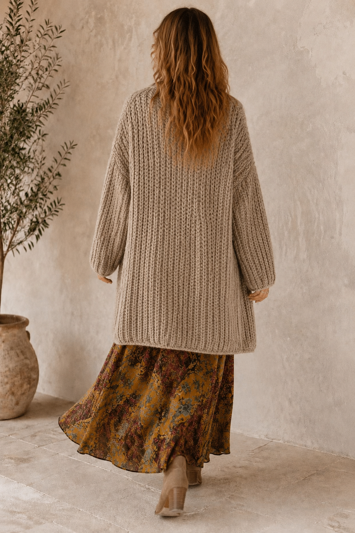 Long Ribbed Cardigan Oatmeal