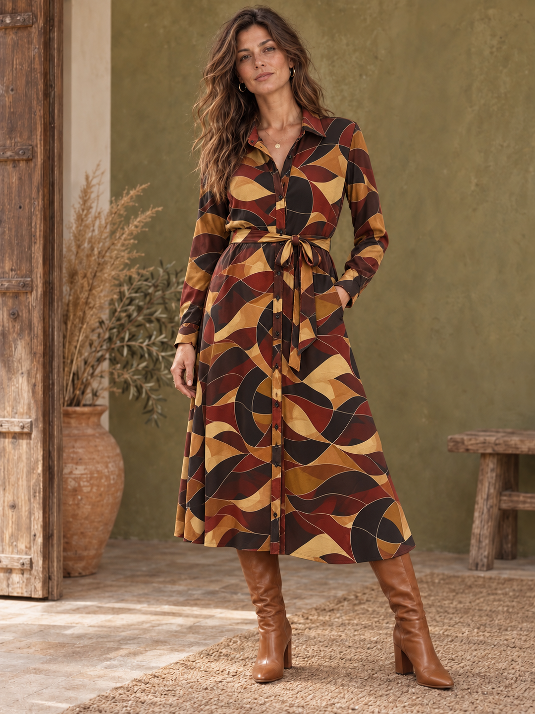 Clarice Abstract Dress Rust