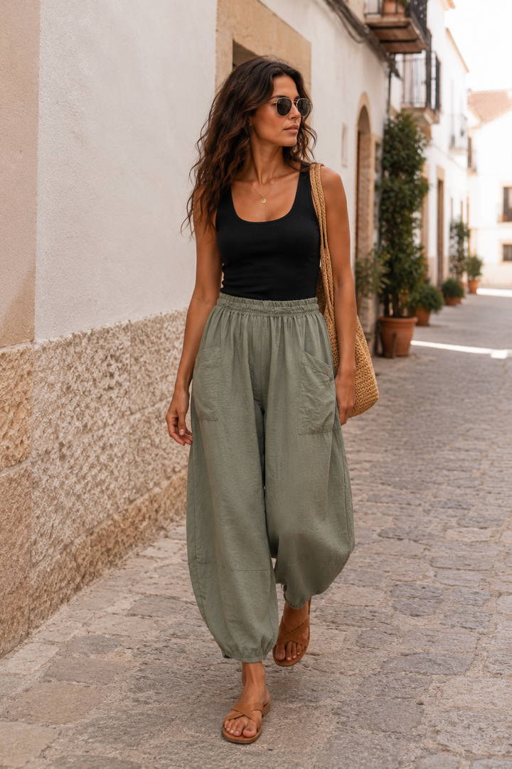 Tahlia Barrel Leg Trousers Khaki