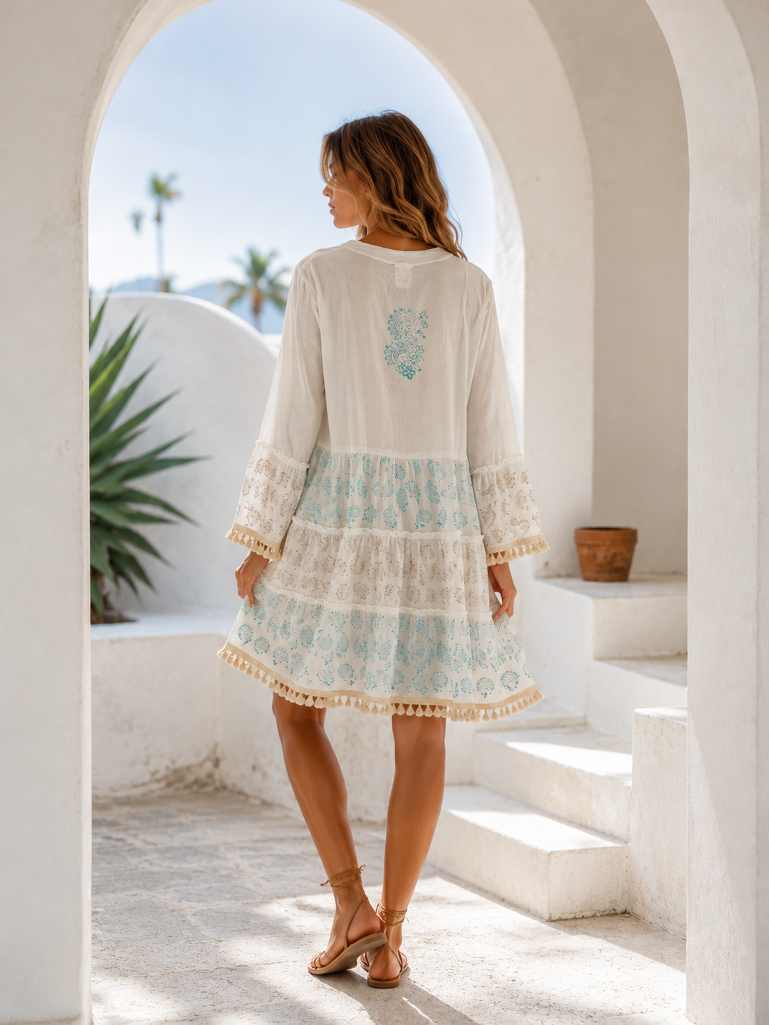 Amina Paisley Cotton Tunic Dress Turquoise