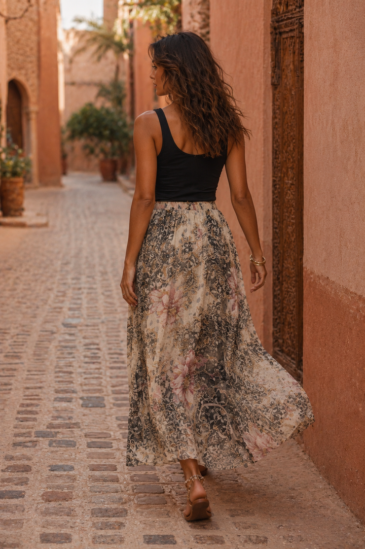 Jovanna Floral Tulle Skirt Cream