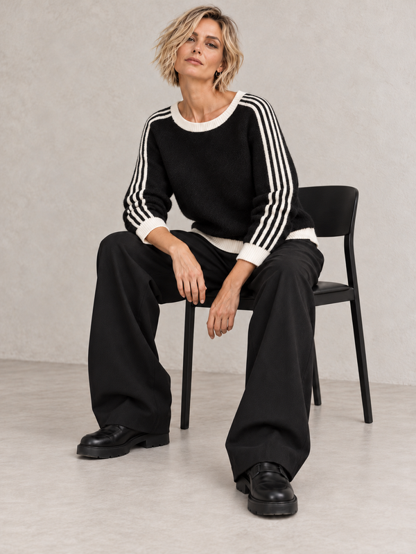Shelley Striped Sleeve Jumper Black