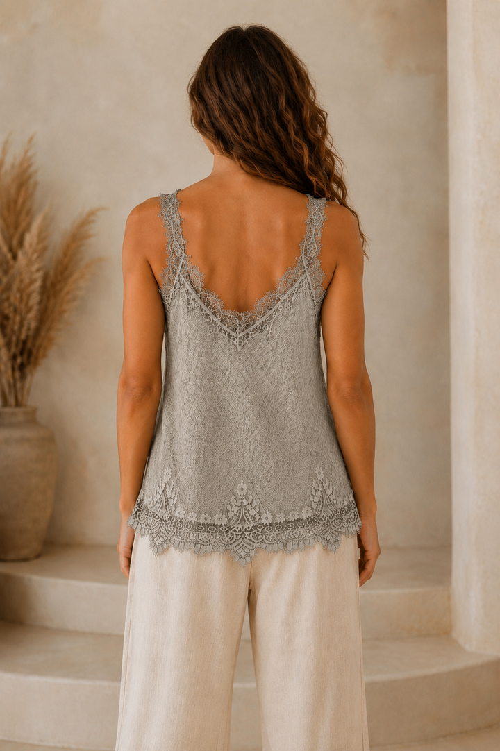 Etta Linen Lace Top Greige