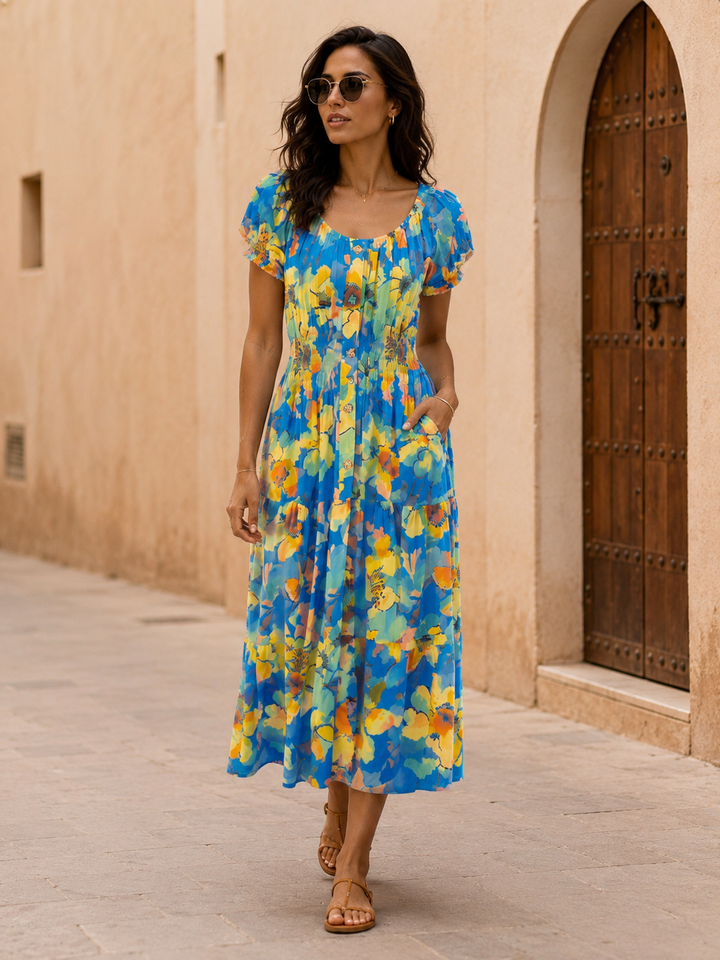 Alondra Floral Midi Dress Blue