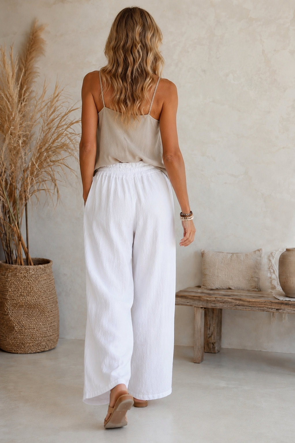 Linen Wide Leg Trousers White