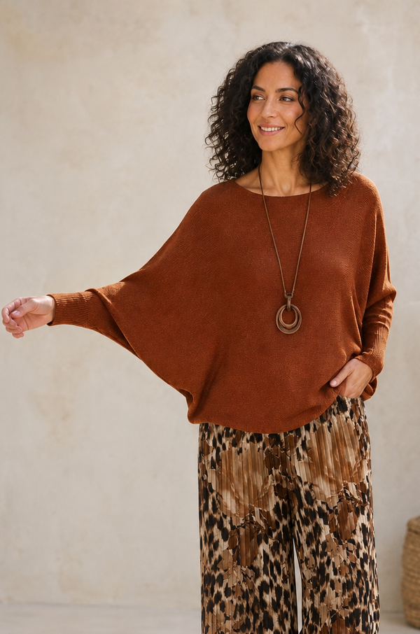 Mila Soft Knit Batwing Jumper Rust