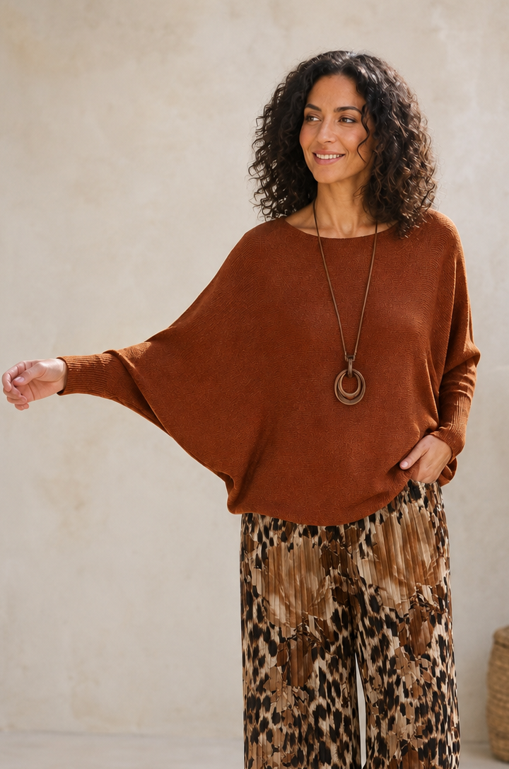 Mila Soft Knit Batwing Jumper Rust