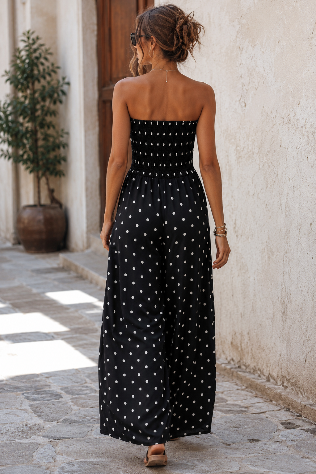 Polkadot Wide Leg Jumpsuit – Navy