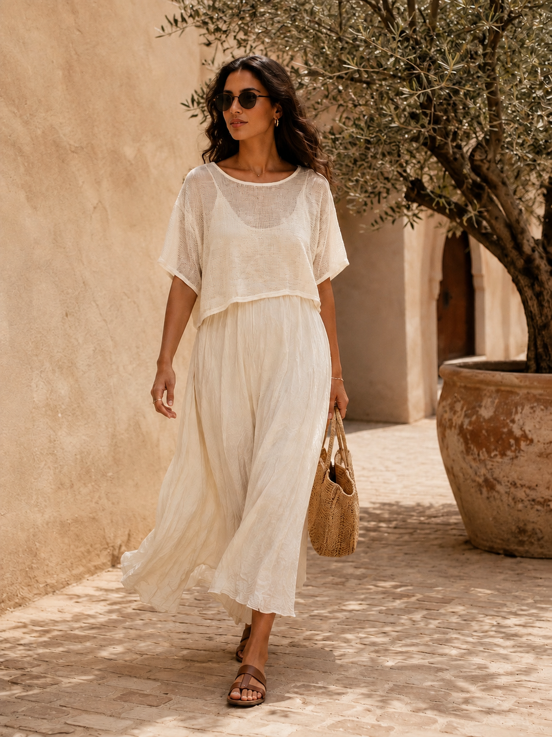 Rosalba Handkerchief Dress Set Cream