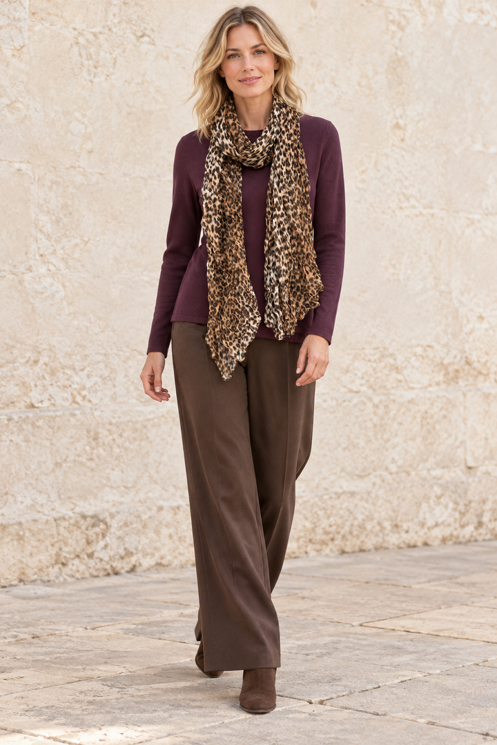Leopard Scarf & Jumper Set Burgundy
