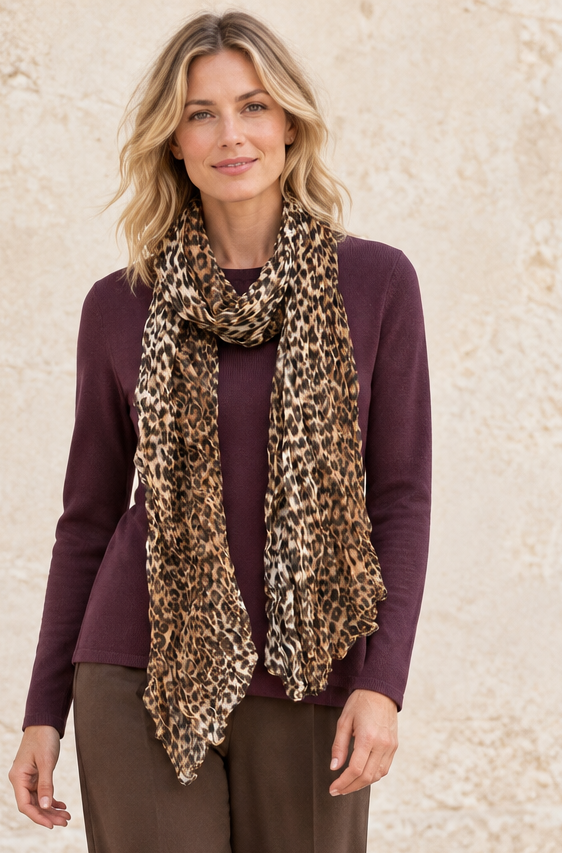 Leopard Scarf & Jumper Set Burgundy