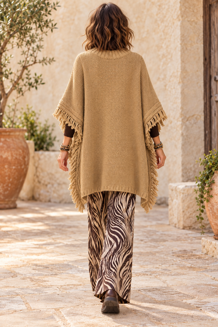 Chelsea Cable Knit Poncho Camel