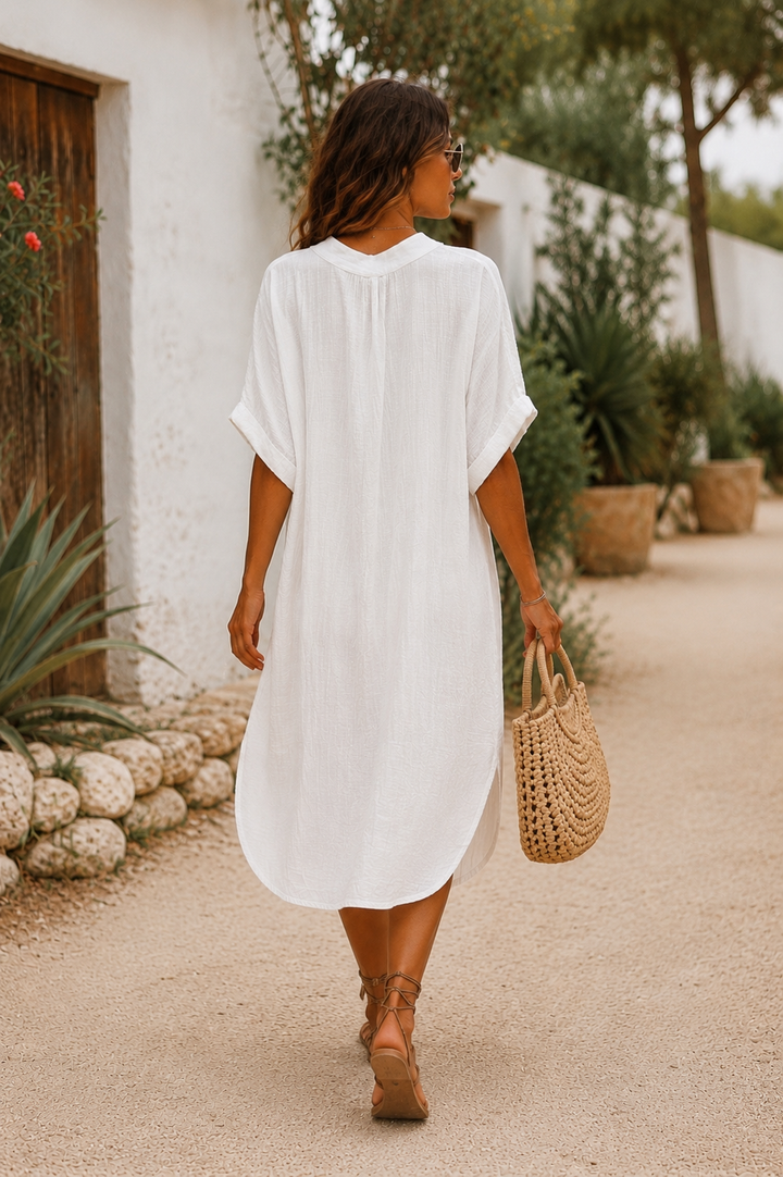 Khadiza Embroidered Kaftan Dress Cream
