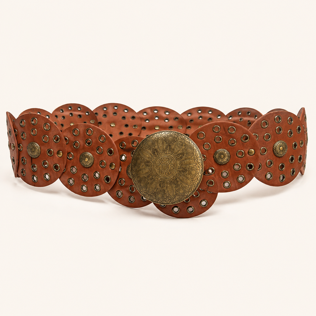Western Boho Disc Belt Tan
