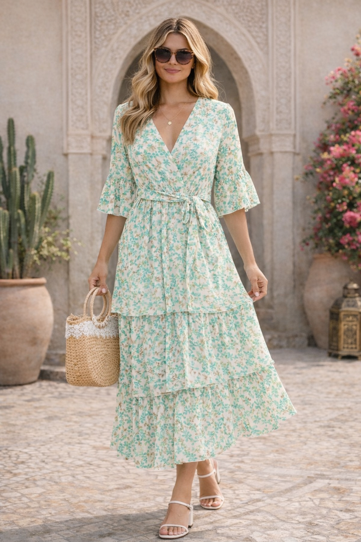 Trinity Tiered Dress Aqua