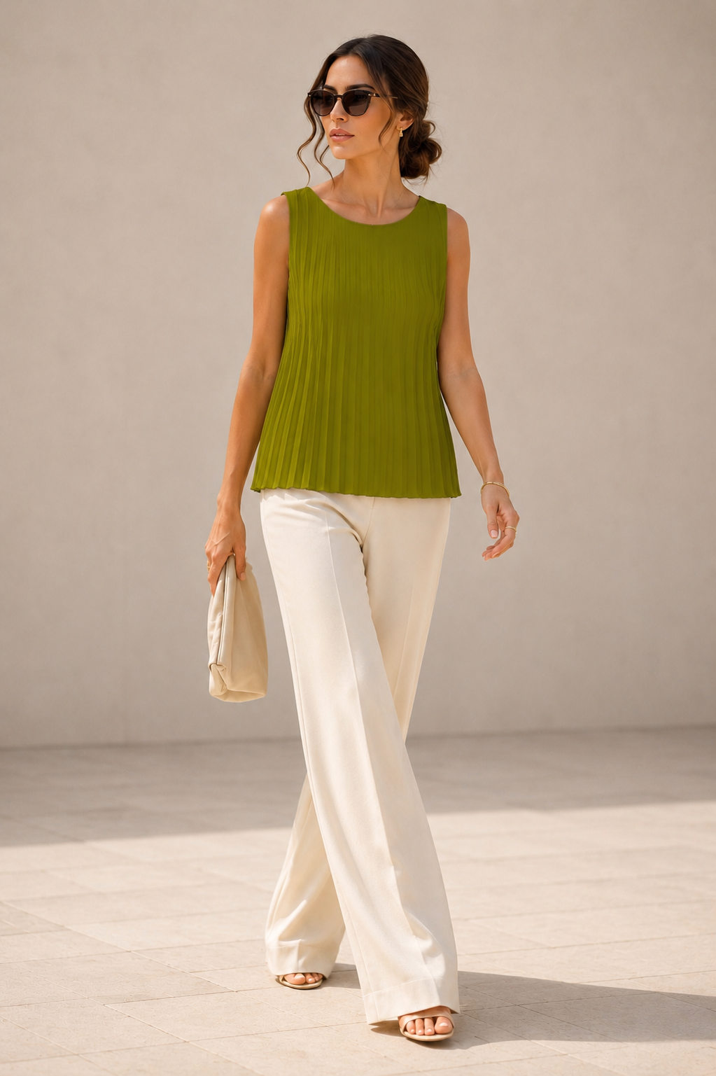 Lynetta Pleated Top Lime
