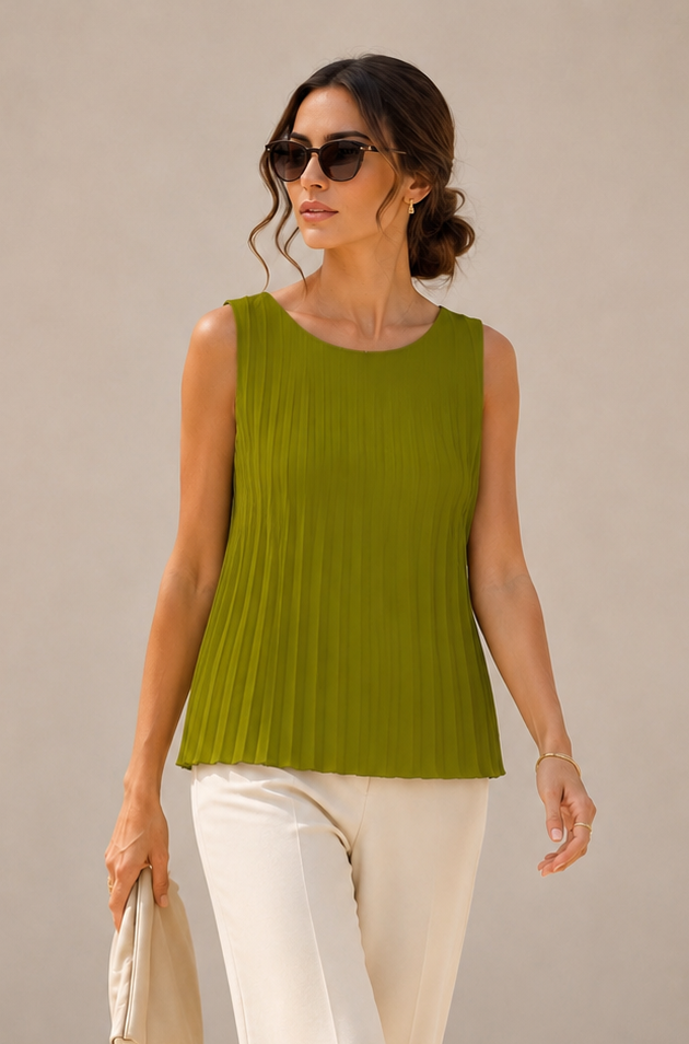 Lynetta Pleated Top Lime