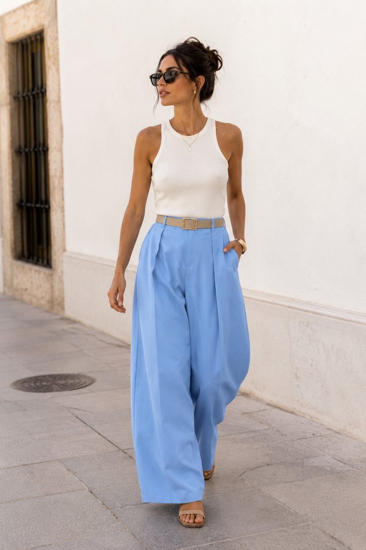 Brooke Barrel Leg Trousers Blue
