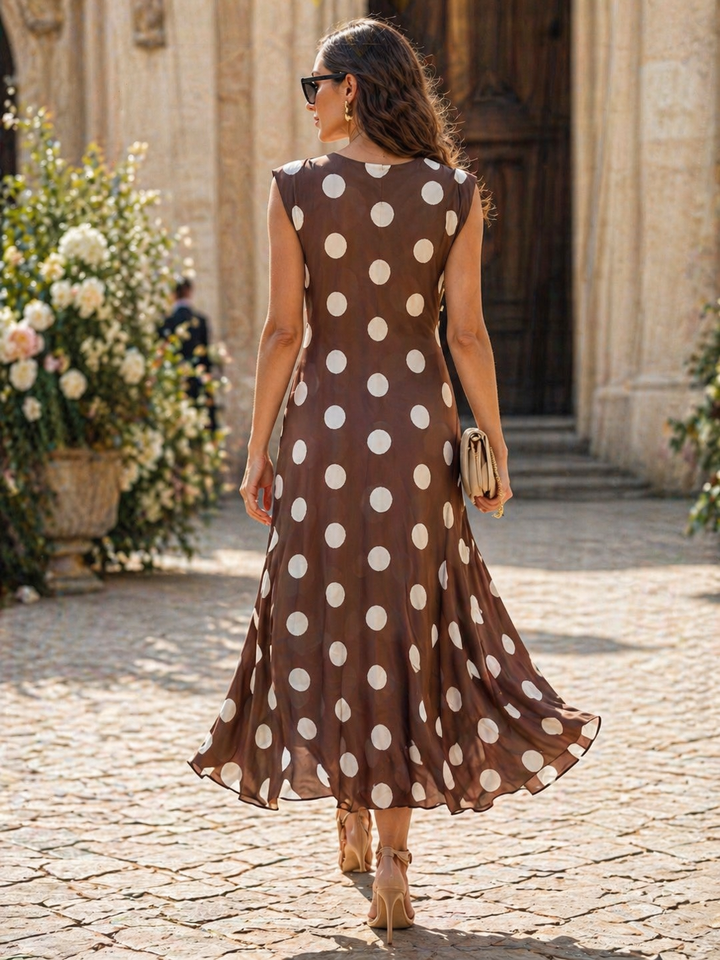 Cadence Cowl Polka Dot Dress Chocolate