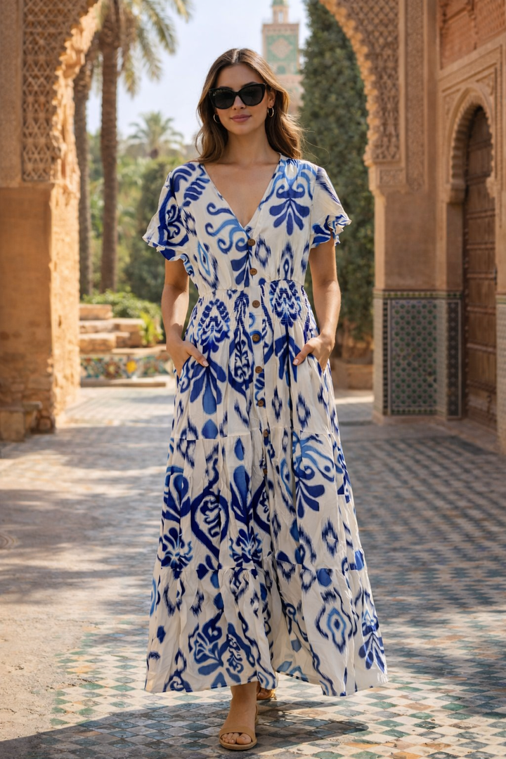 Santorini Shirred Maxi Dress