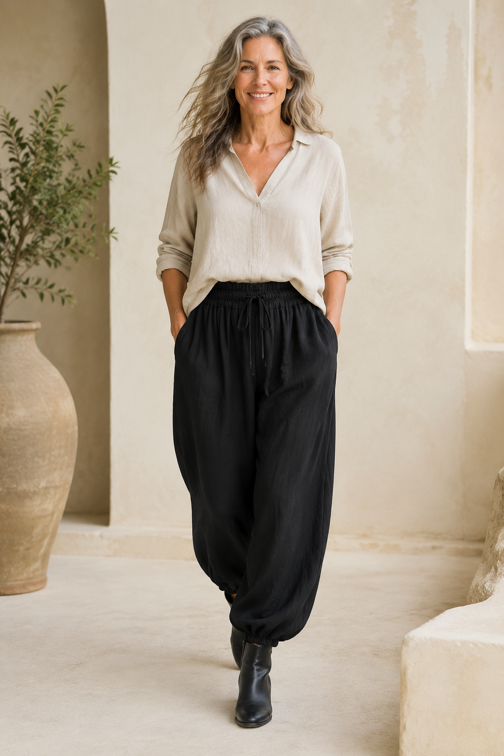 Firenze Balloon Harem Trousers Black