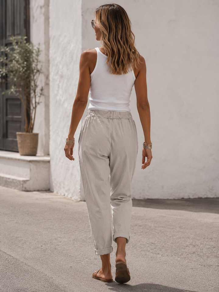 Lurex Tie Magic Pants Beige