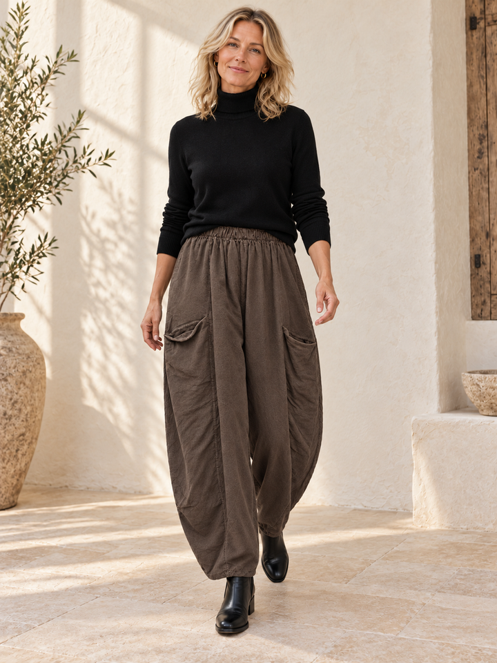 Tamara Needlecord Barrel Leg Trouser Chocolate