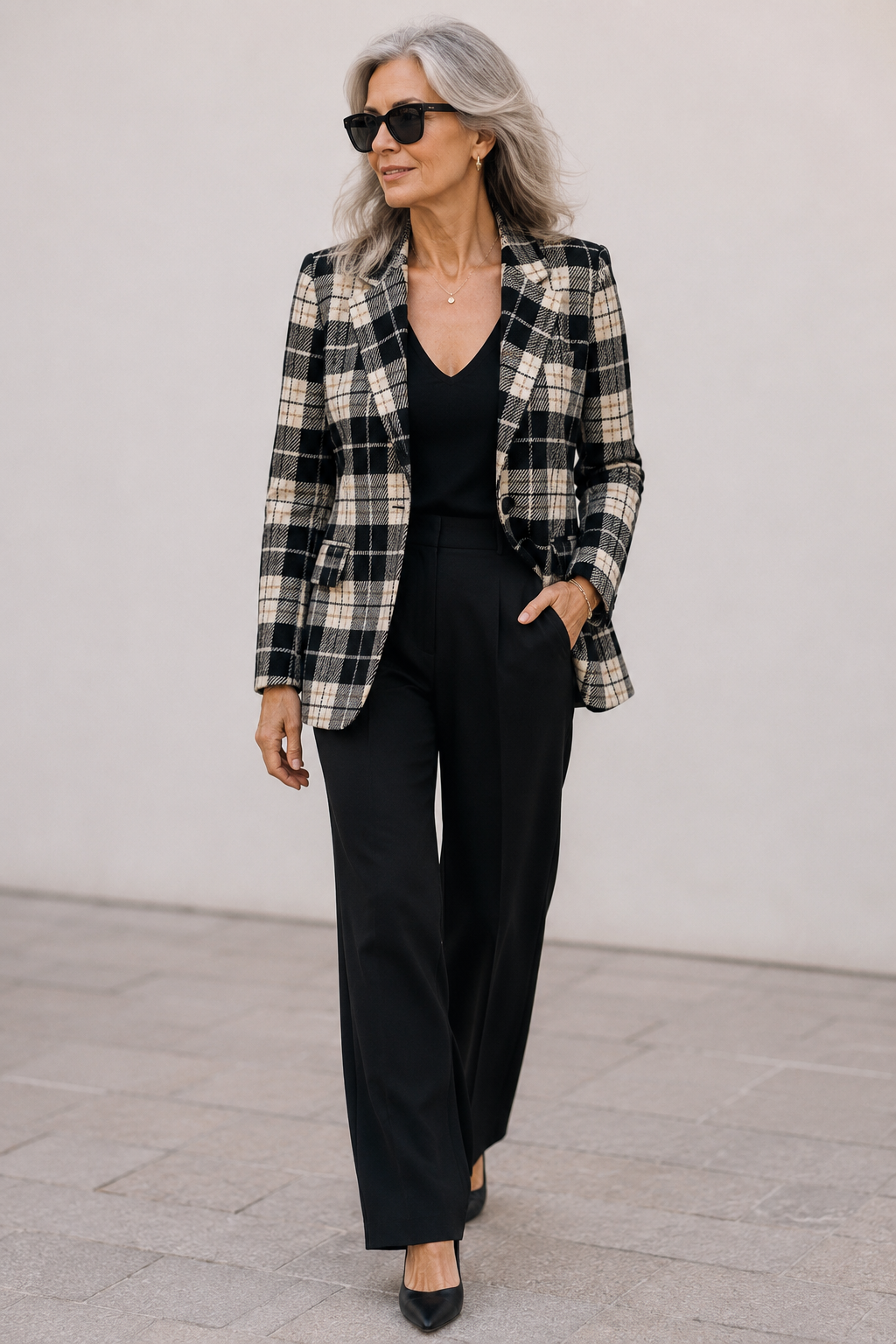 Sabina Checked Blazer Black