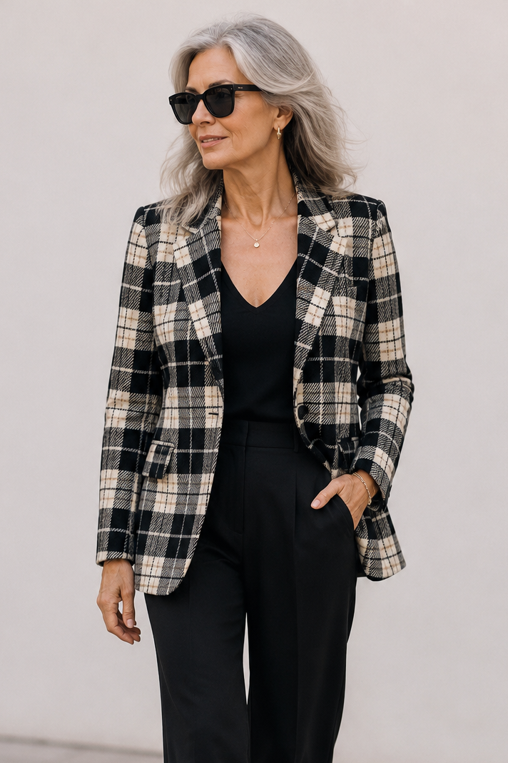 Sabina Checked Blazer Black