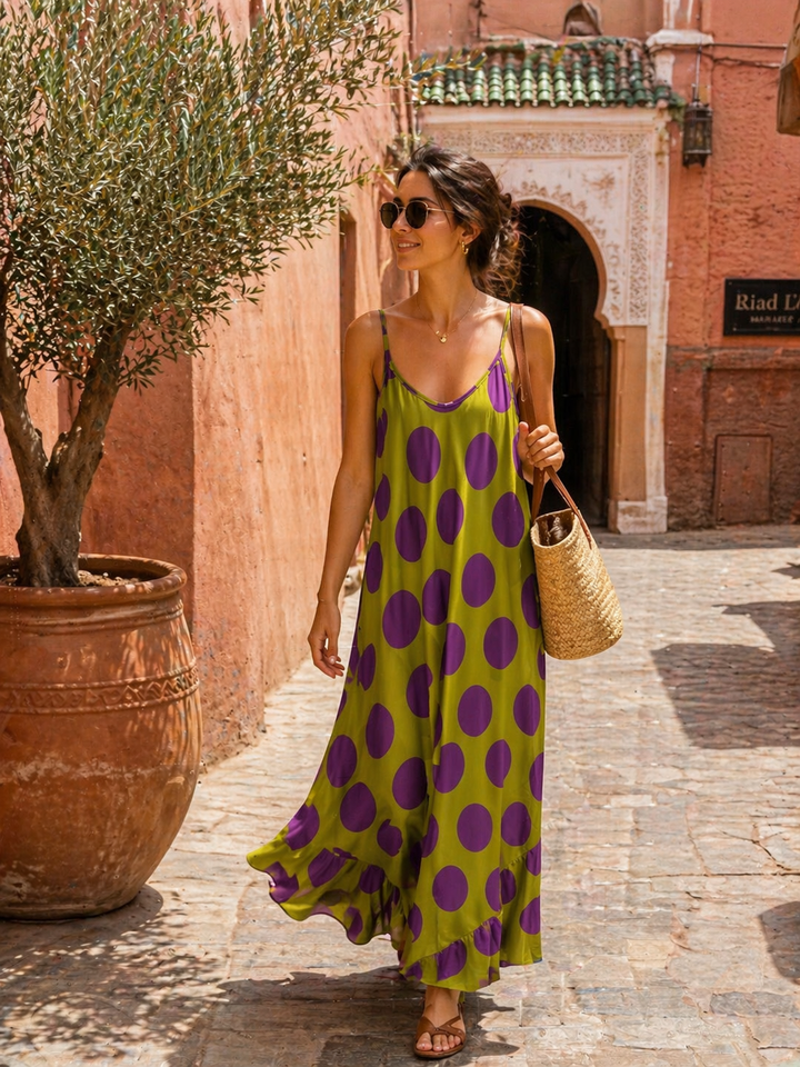 Stefania Polka Dot Dress Lime
