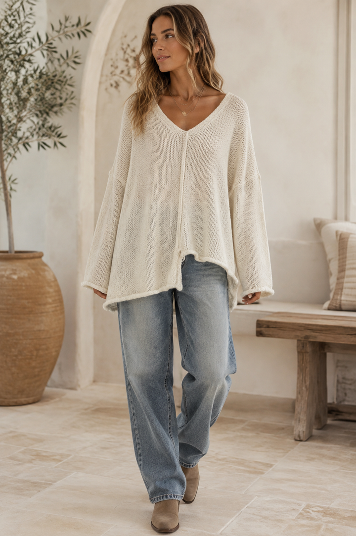 Asymmetric Oversized Jumper Cream