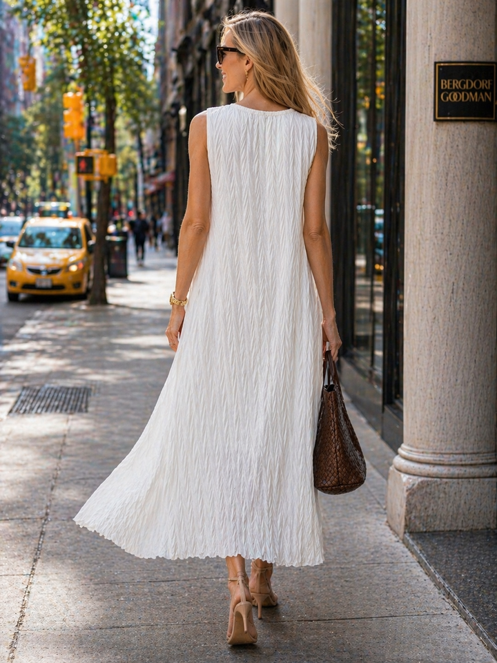 Carmela Crinkle Belted Dress White