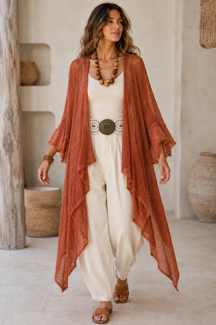Mesh Waterfall Cardigan Terracota