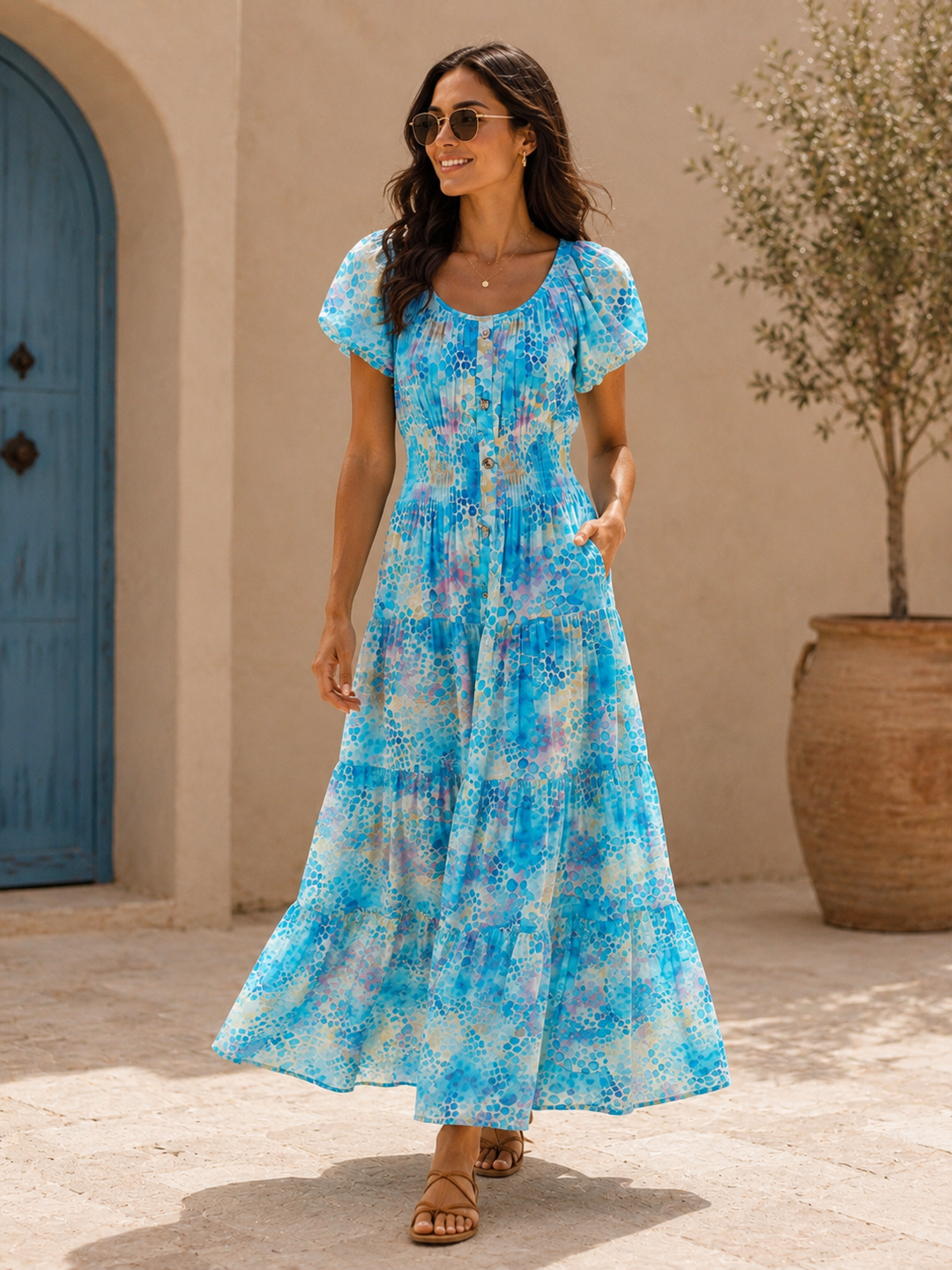 Alondra Animal Print Maxi Dress Aqua
