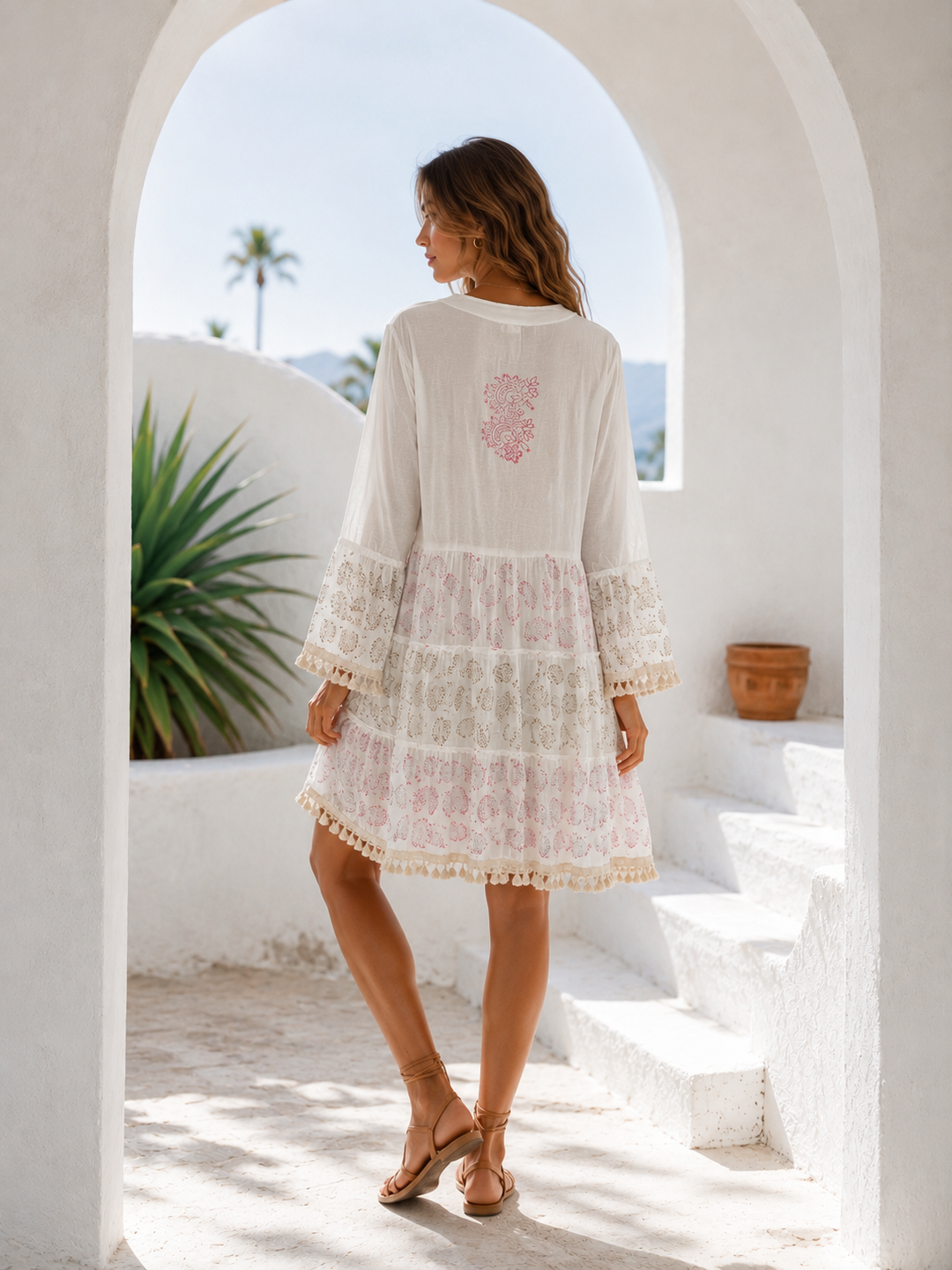 Amina Paisley Cotton Tunic Dress Pink